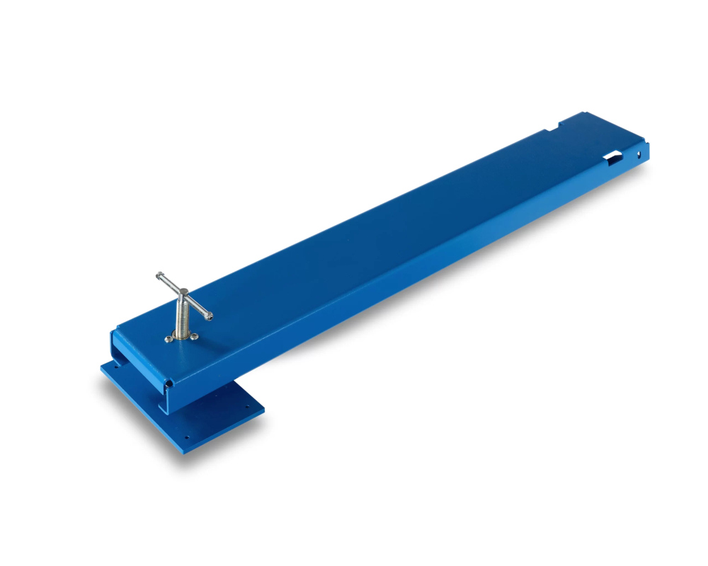 Photo of the Prop Pal 1200 Needle System on a white background. The Prop Pal is a sky blue colour and has a steel adjustment tool on the left hand side.