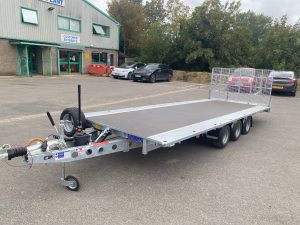 A photo of the new Ifor Williams Tiltbed Trailer in the Didcot Plant forecourt.